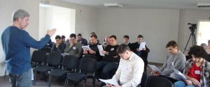 Oleksandr Marchenko teaching on fathering seminar in Klaipeda